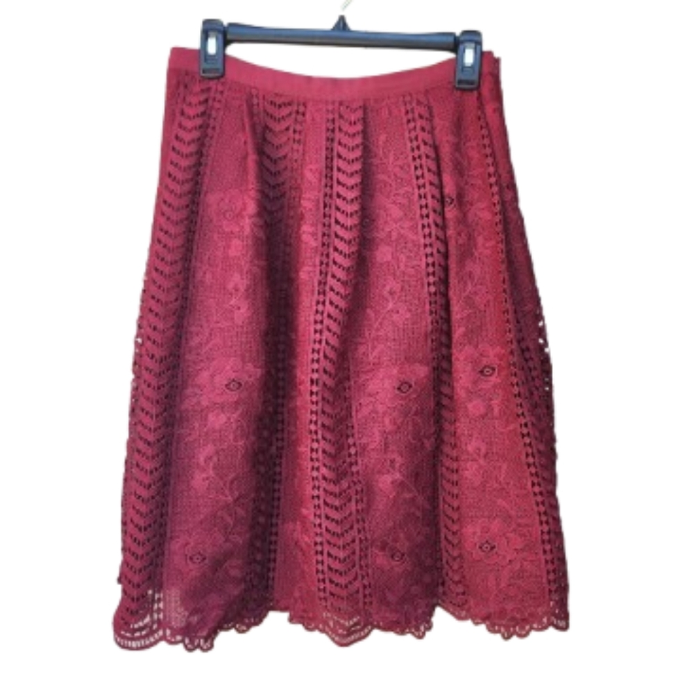 alya Red Lace A-Line Skirt Side Zip 100% Cotton Holiday Christmas
